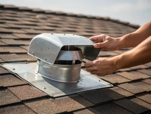 Old Saybrook Dryer Vent Cleaning certified technician safely cleaning a roof-mounted dryer vent in Old Saybrook