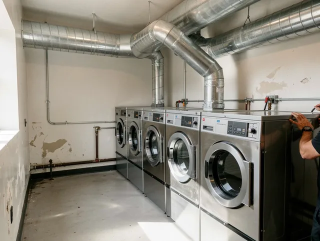 Old Saybrook Dryer Vent Cleaning team performing large-scale commercial dryer vent cleaning in Old Saybrook