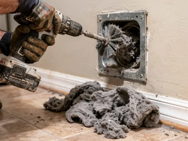 Certified Old Saybrook Dryer Vent Cleaning technician performing dryer vent cleaning in Old Saybrook
